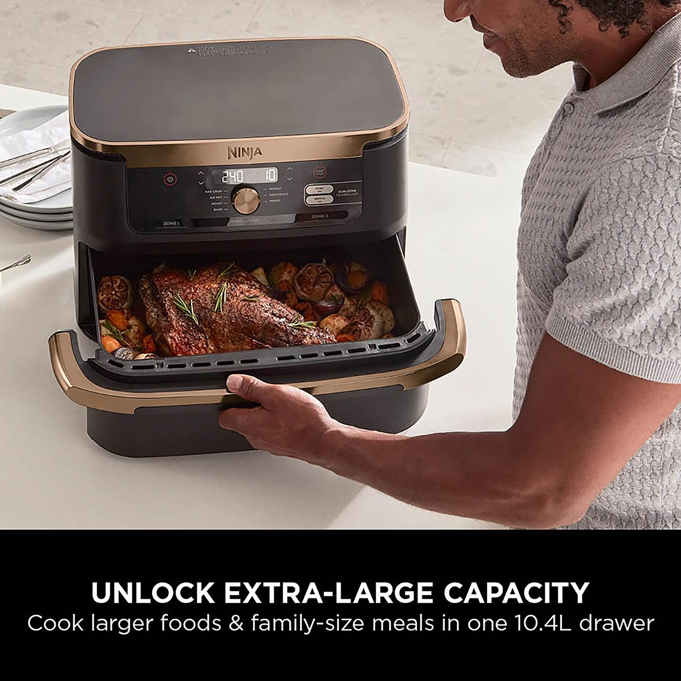 Ninja Foodi FlexDrawer Air Fryer, Dual Zone with Removable Divider, Large 10.4L Drawer, 7-in-1